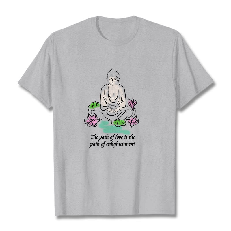 Mythstone Meditating Buddha Lotus Flower Leaf Pattern Cotton Tee T-shirt