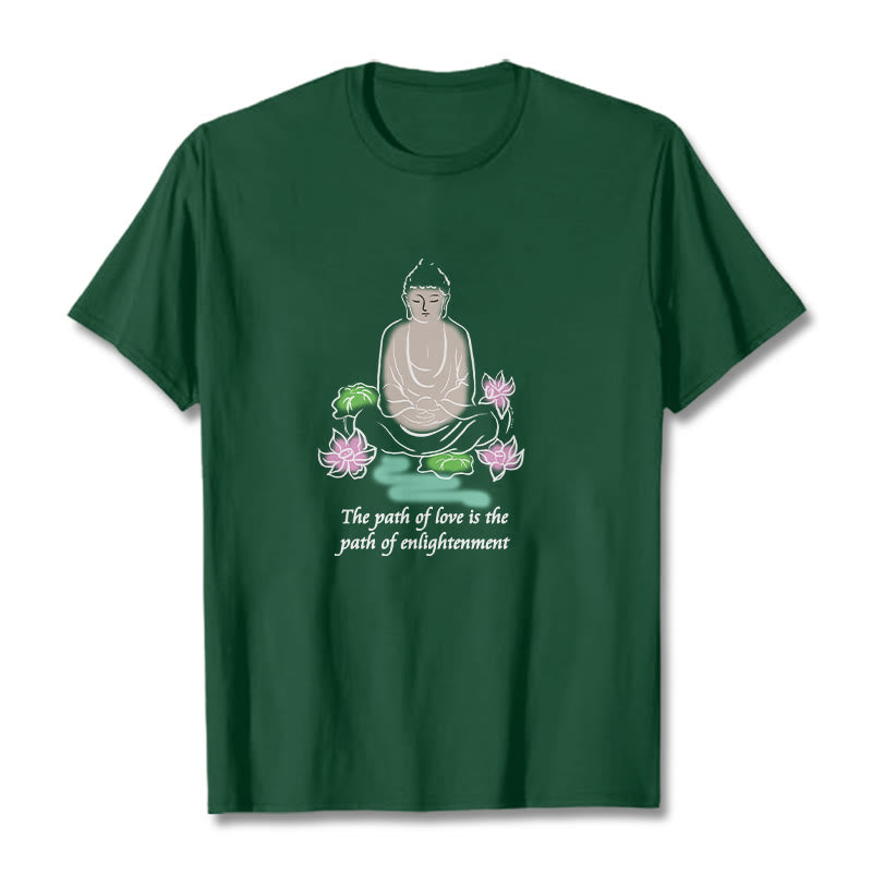 Mythstone Meditating Buddha Lotus Flower Leaf Pattern Cotton Tee T-shirt