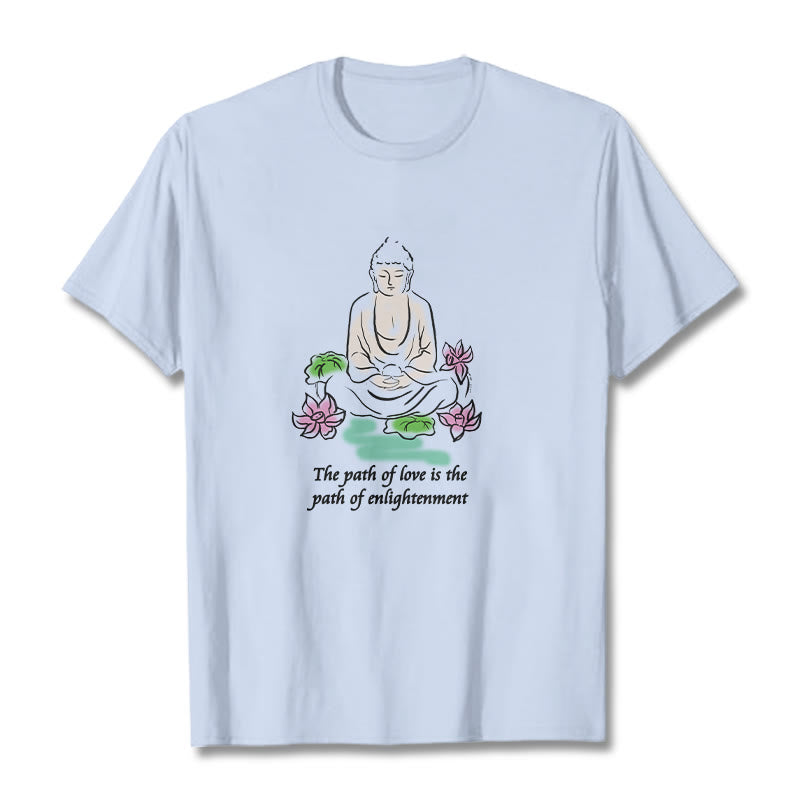 Mythstone Meditating Buddha Lotus Flower Leaf Pattern Cotton Tee T-shirt