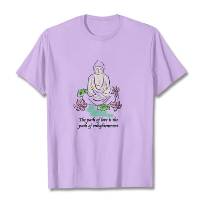 Mythstone Meditating Buddha Lotus Flower Leaf Pattern Cotton Tee T-shirt