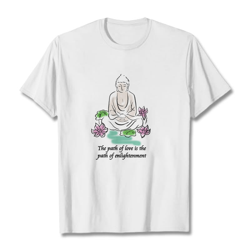 Mythstone Meditating Buddha Lotus Flower Leaf Pattern Cotton Tee T-shirt