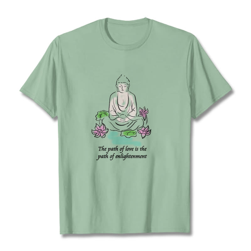 Mythstone Meditating Buddha Lotus Flower Leaf Pattern Cotton Tee T-shirt