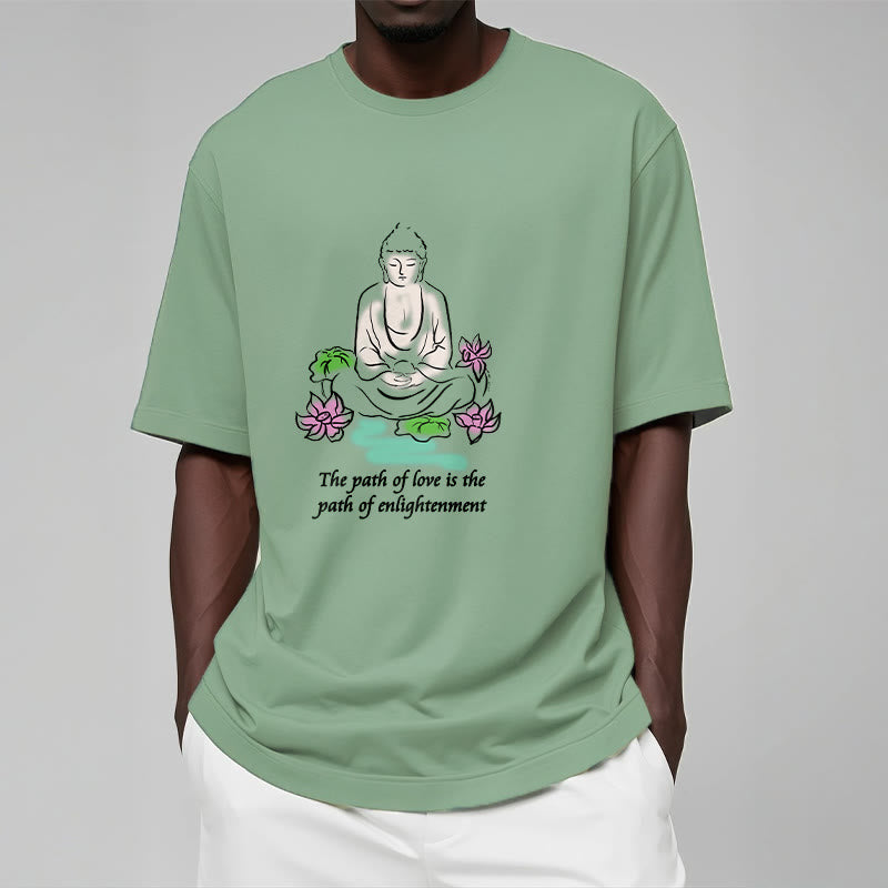 Mythstone Meditating Buddha Lotus Flower Leaf Pattern Cotton Tee T-shirt