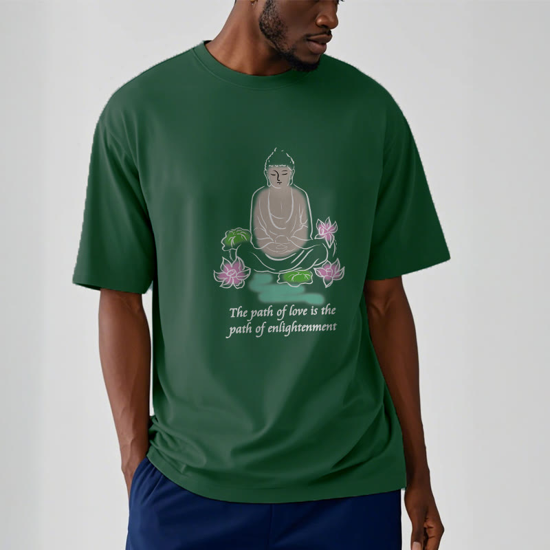 Mythstone Meditating Buddha Lotus Flower Leaf Pattern Cotton Tee T-shirt