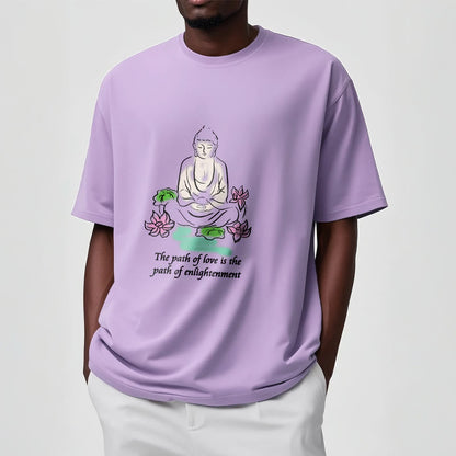 Mythstone Meditating Buddha Lotus Flower Leaf Pattern Cotton Tee T-shirt