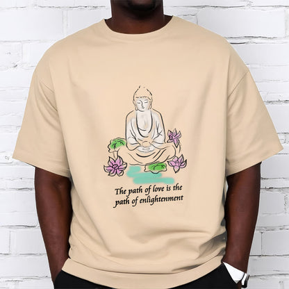 Mythstone Meditating Buddha Lotus Flower Leaf Pattern Cotton Tee T-shirt