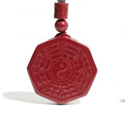 Mythstone Natural Cinnabar Bagua Taishang Laojun Fu Character Calm Necklace Pendant