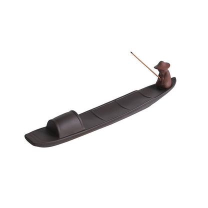 Mythstone Fisherman Boat Purple Clay Peace Healing Ceramic Stick Incense Burner Decoration