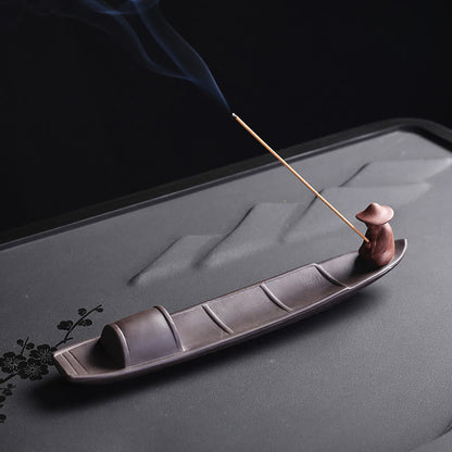 Mythstone Fisherman Boat Purple Clay Peace Healing Ceramic Stick Incense Burner Decoration