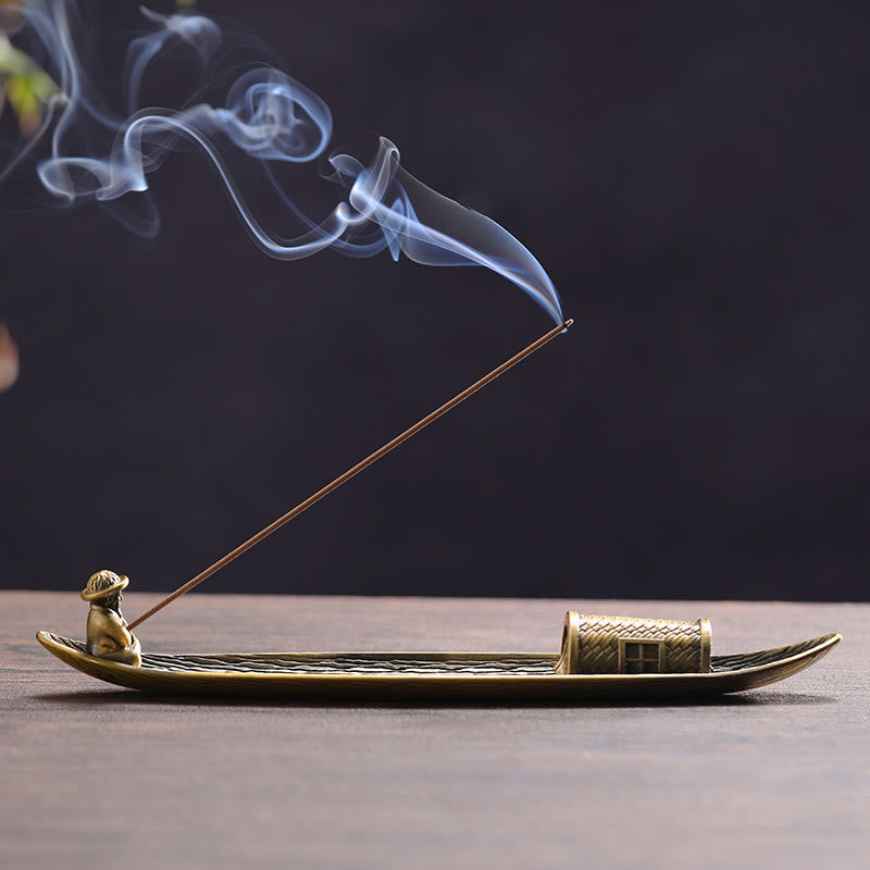 Mythstone Fisherman Boat Alloy Incense Stick Holder Healing Incense Burner Decoration