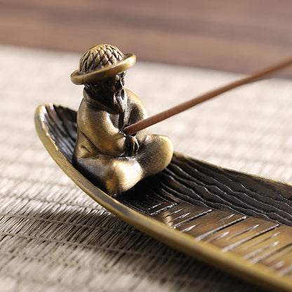 Mythstone Fisherman Boat Alloy Incense Stick Holder Healing Incense Burner Decoration