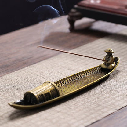 Mythstone Fisherman Boat Alloy Incense Stick Holder Healing Incense Burner Decoration