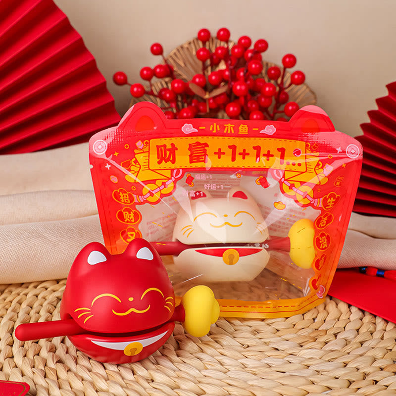 Mythstone Small Lucky Cat PiXiu Wooden Fish Wealth Percussion Instrument Home Decoration