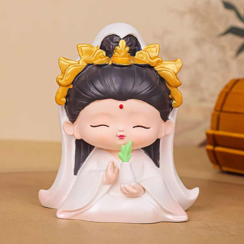 Mythstone Meditation Avalokitesvara Lotus Boy Girl Resin Statue Harmony Home Decoration