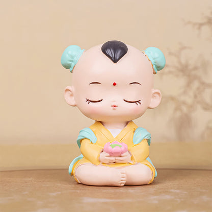 Mythstone Meditation Avalokitesvara Lotus Boy Girl Resin Statue Harmony Home Decoration