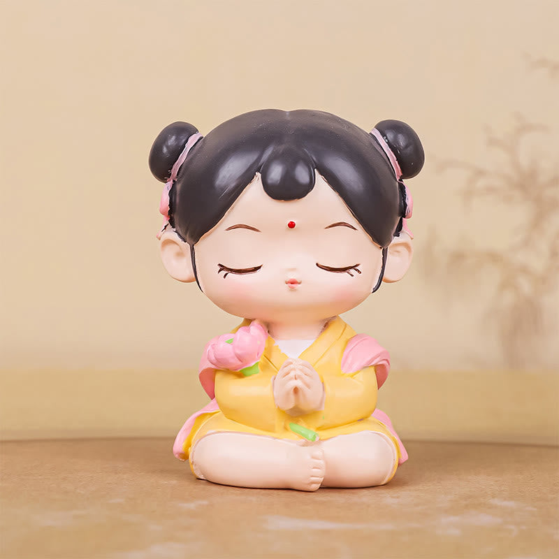 Mythstone Meditation Avalokitesvara Lotus Boy Girl Resin Statue Harmony Home Decoration