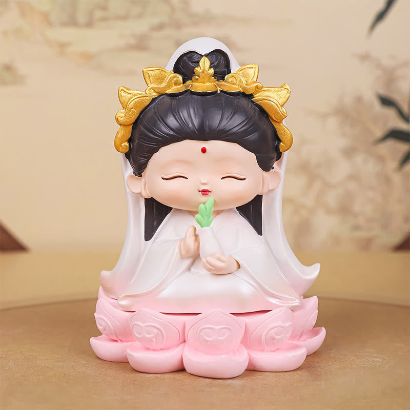 Mythstone Meditation Avalokitesvara Lotus Boy Girl Resin Statue Harmony Home Decoration