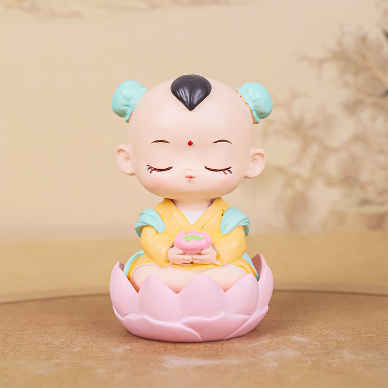 Mythstone Meditation Avalokitesvara Lotus Boy Girl Resin Statue Harmony Home Decoration