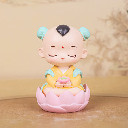 Mythstone Meditation Avalokitesvara Lotus Boy Girl Resin Statue Harmony Home Decoration