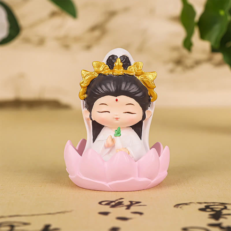 Mythstone Meditation Avalokitesvara Lotus Boy Girl Resin Statue Harmony Home Decoration