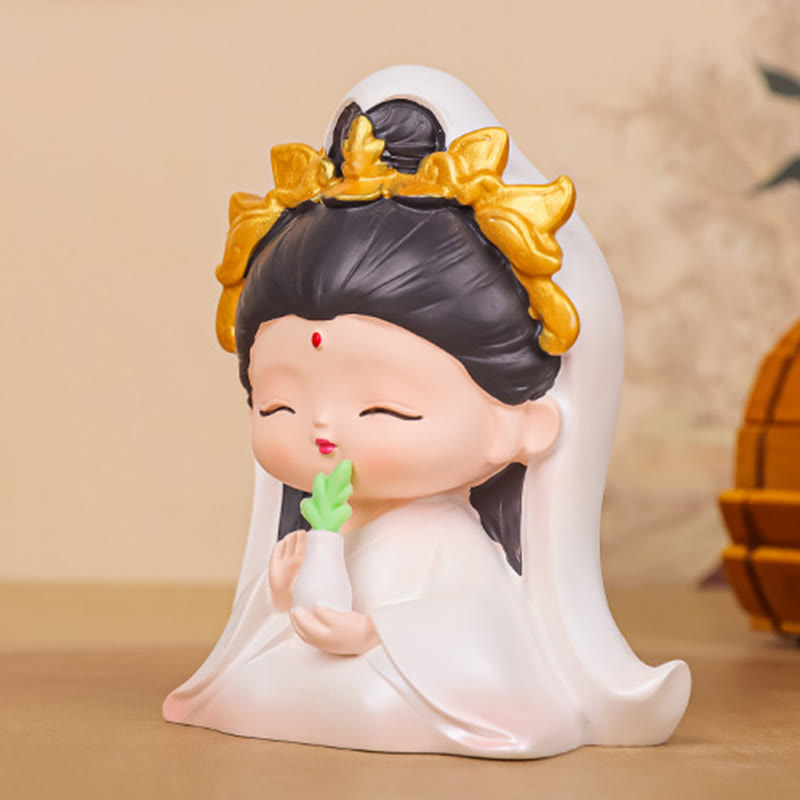 Mythstone Meditation Avalokitesvara Lotus Boy Girl Resin Statue Harmony Home Decoration