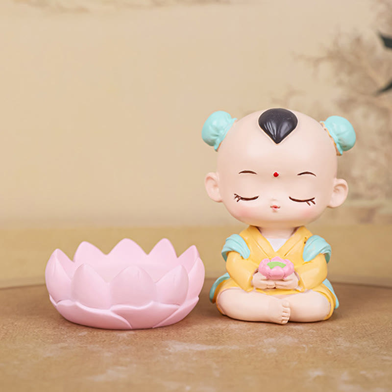 Mythstone Meditation Avalokitesvara Lotus Boy Girl Resin Statue Harmony Home Decoration