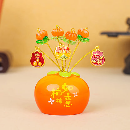 Mythstone Persimmon Peace and Safe Yellow Ingot Attract Wealth Resin Statue Harmony Home Decoration