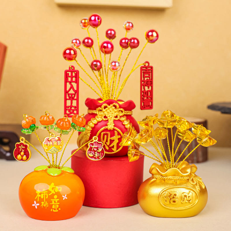 Mythstone Persimmon Peace and Safe Yellow Ingot Attract Wealth Resin Statue Harmony Home Decoration