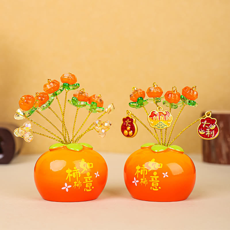 Mythstone Persimmon Peace and Safe Yellow Ingot Attract Wealth Resin Statue Harmony Home Decoration