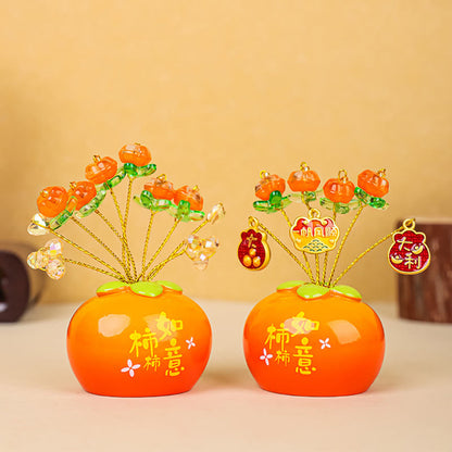 Mythstone Persimmon Peace and Safe Yellow Ingot Attract Wealth Resin Statue Harmony Home Decoration