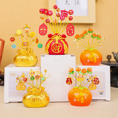 Mythstone Persimmon Peace and Safe Yellow Ingot Attract Wealth Resin Statue Harmony Home Decoration