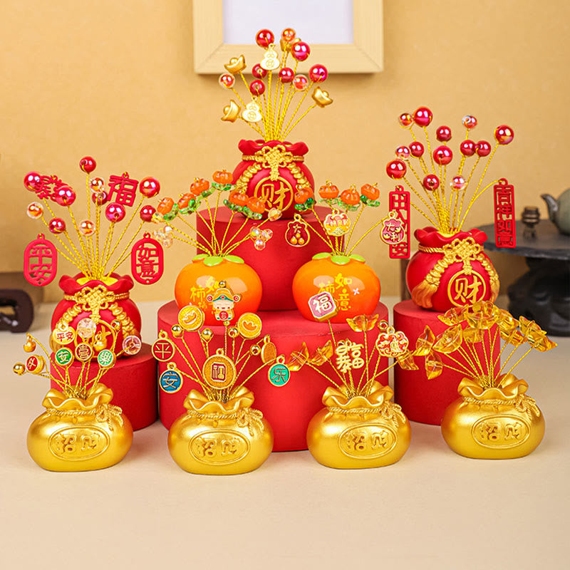 Mythstone Persimmon Peace and Safe Yellow Ingot Attract Wealth Resin Statue Harmony Home Decoration