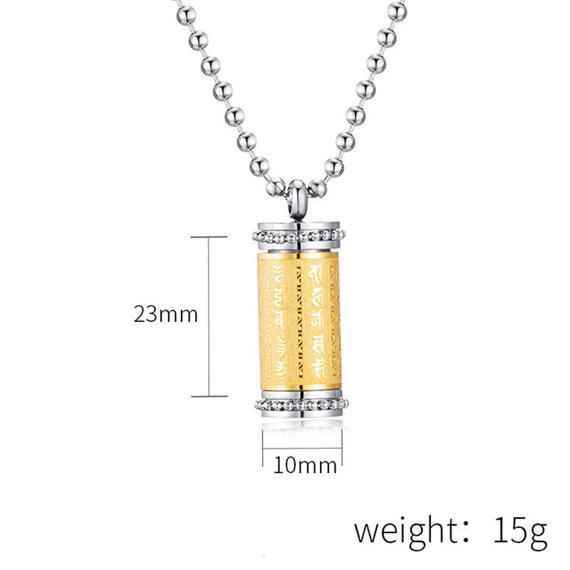 Mythstone Titanium Steel Prayer Wheel Scriptures Necklace Balance Pendant