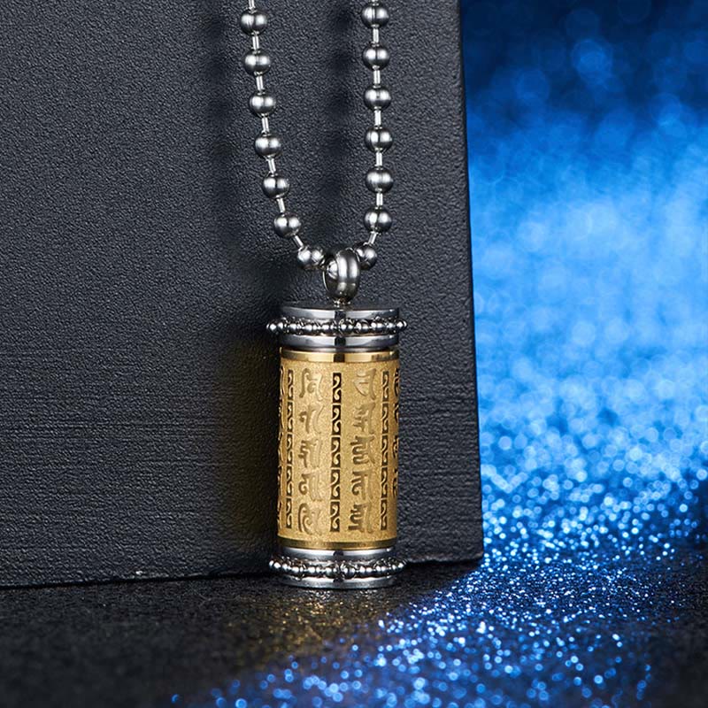 Mythstone Titanium Steel Prayer Wheel Scriptures Necklace Balance Pendant