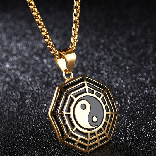 Mythstone Titanium Steel Bagua Yin Yang Pattern Balance Necklace Pendant