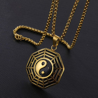 Mythstone Titanium Steel Bagua Yin Yang Pattern Balance Necklace Pendant