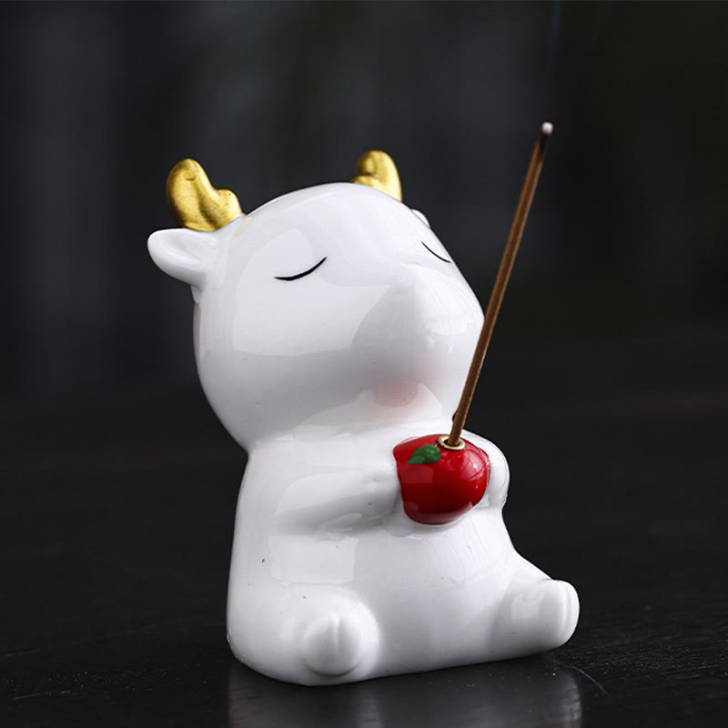 Mythstone Cute Deer Holder Healing Ceramic Incense Burner Desk Decoration