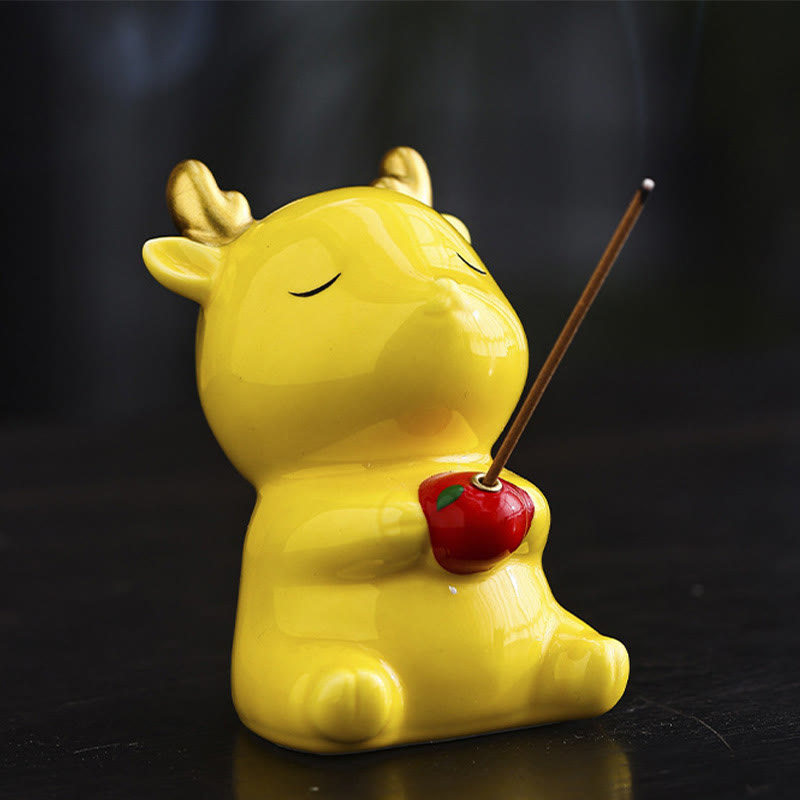 Mythstone Cute Deer Holder Healing Ceramic Incense Burner Desk Decoration