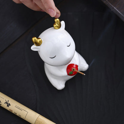 Mythstone Cute Deer Holder Healing Ceramic Incense Burner Desk Decoration