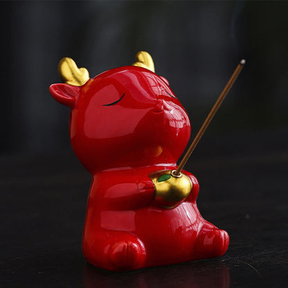 Mythstone Cute Deer Holder Healing Ceramic Incense Burner Desk Decoration