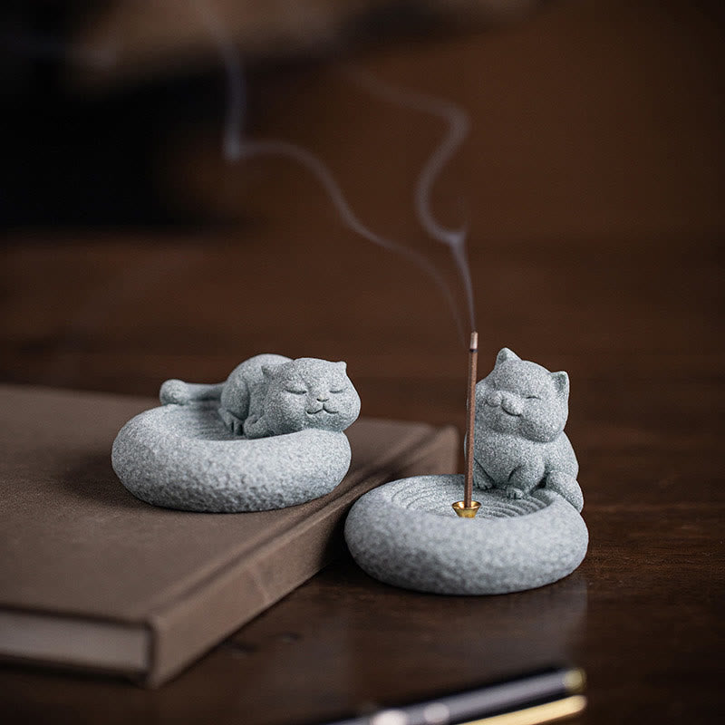 Mythstone Cute Lazy Standing Cat Healing Incense Burner Desk Decoration