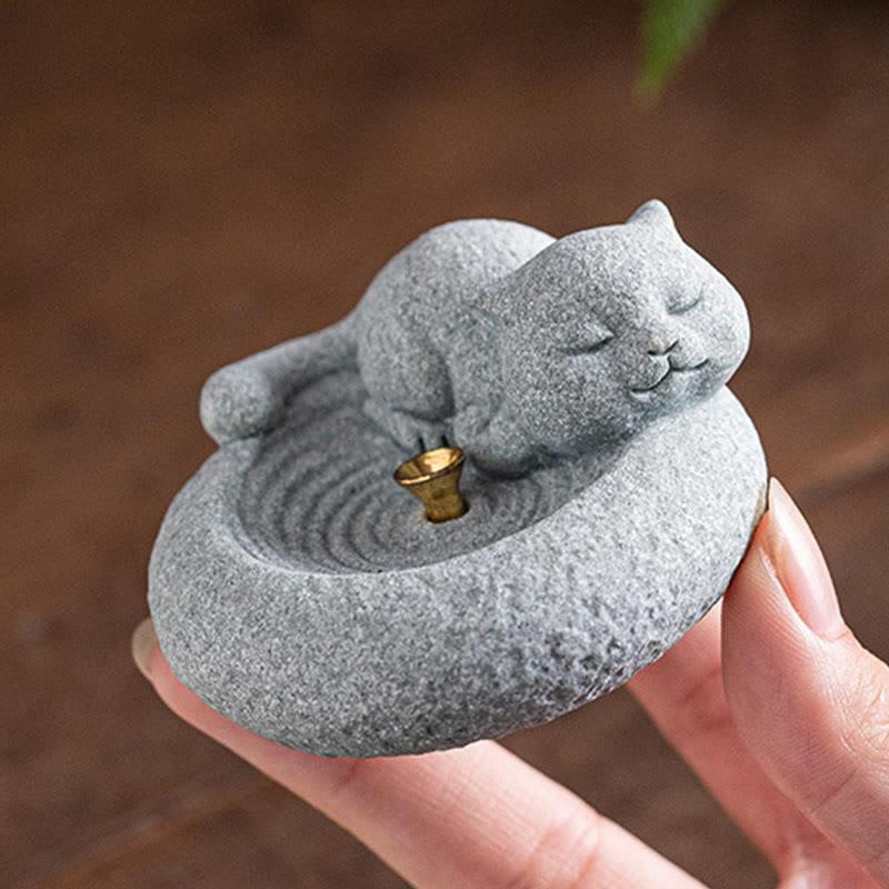 Mythstone Cute Lazy Standing Cat Healing Incense Burner Desk Decoration