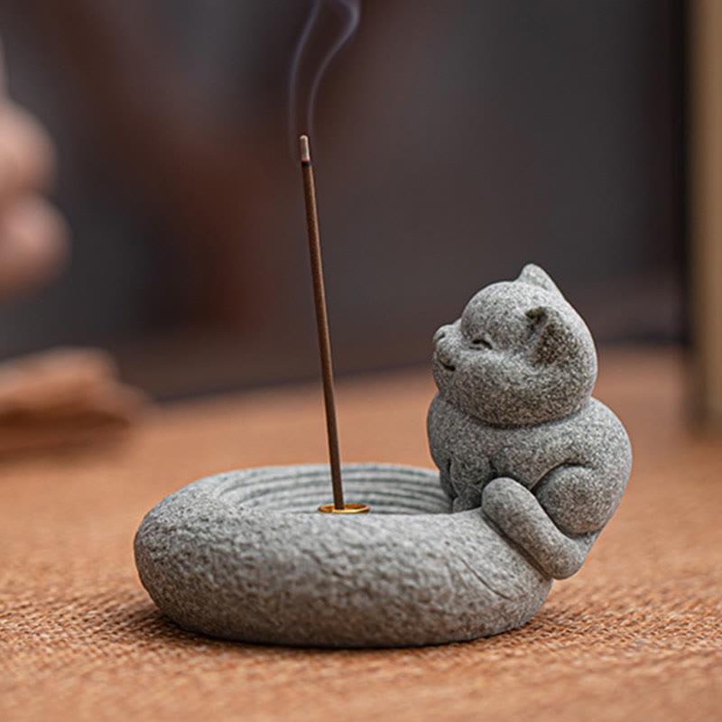 Mythstone Cute Lazy Standing Cat Healing Incense Burner Desk Decoration