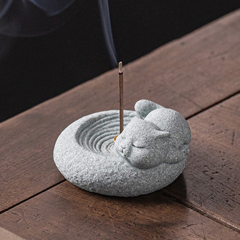 Mythstone Cute Lazy Standing Cat Healing Incense Burner Desk Decoration