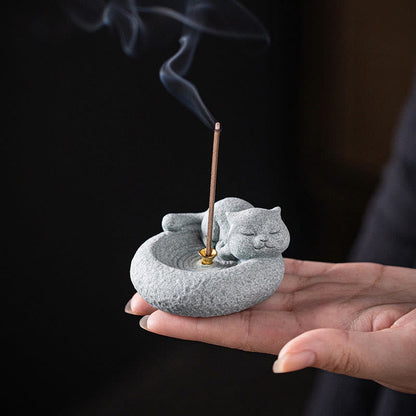 Mythstone Cute Lazy Standing Cat Healing Incense Burner Desk Decoration