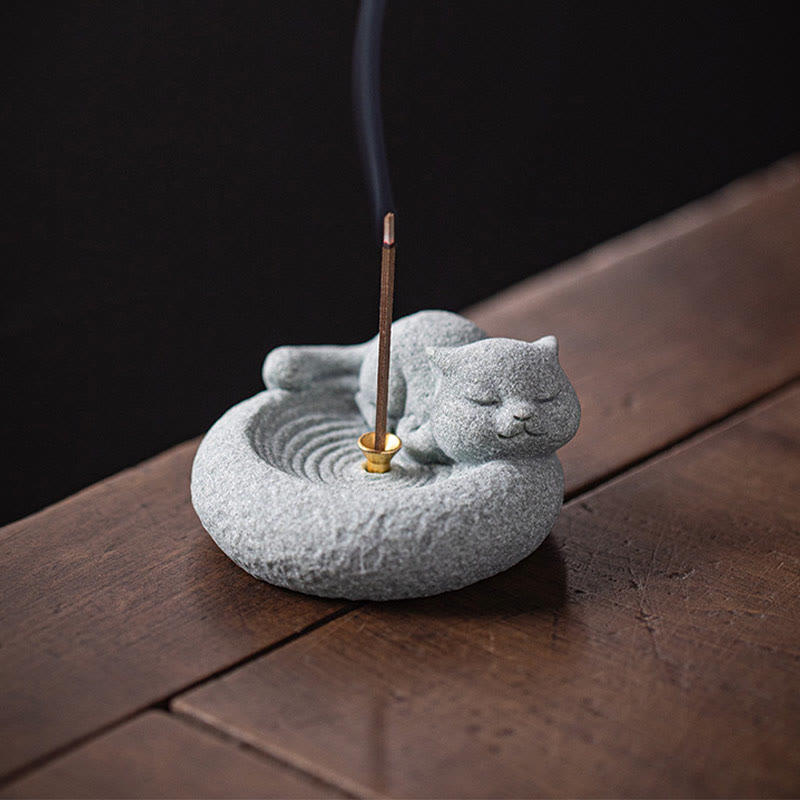 Mythstone Cute Lazy Standing Cat Healing Incense Burner Desk Decoration