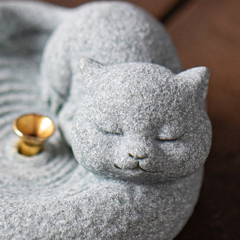 Mythstone Cute Lazy Standing Cat Healing Incense Burner Desk Decoration