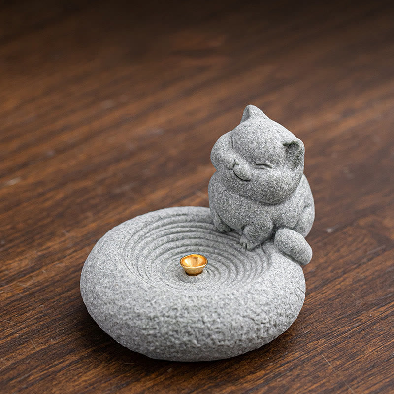 Mythstone Cute Lazy Standing Cat Healing Incense Burner Desk Decoration