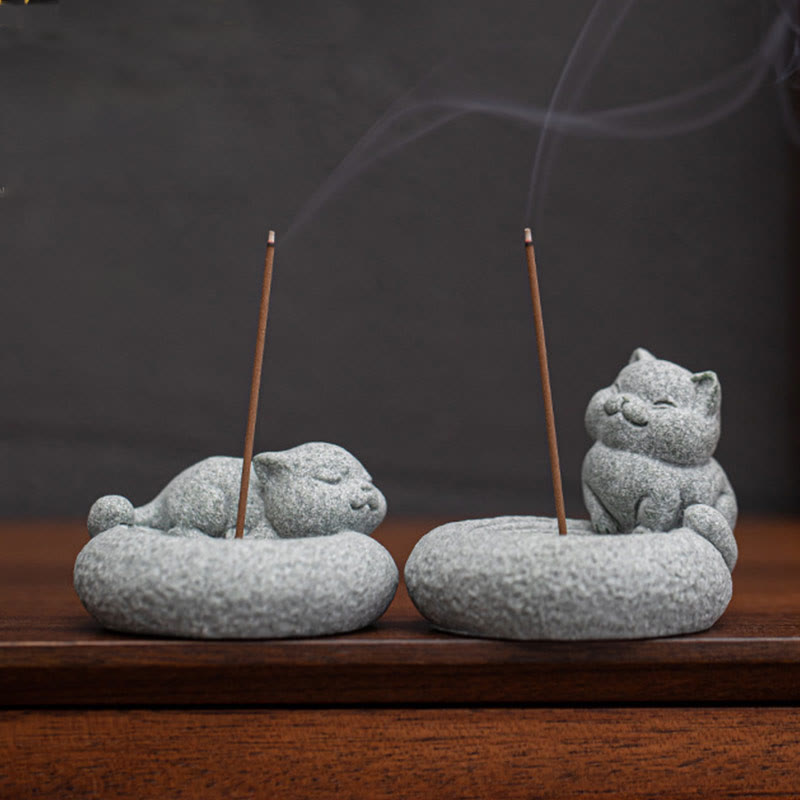 Mythstone Cute Lazy Standing Cat Healing Incense Burner Desk Decoration