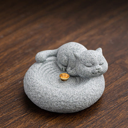 Mythstone Cute Lazy Standing Cat Healing Incense Burner Desk Decoration